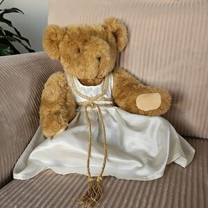 Plush Brown Teddy Bear with Cream Dress